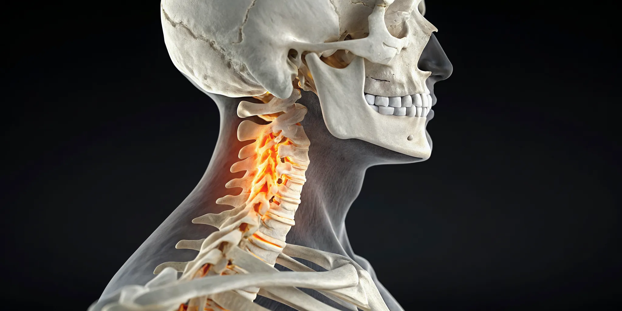 A slipped vertebra in the cervical spine, a condition known as cervical spondylolisthesis.