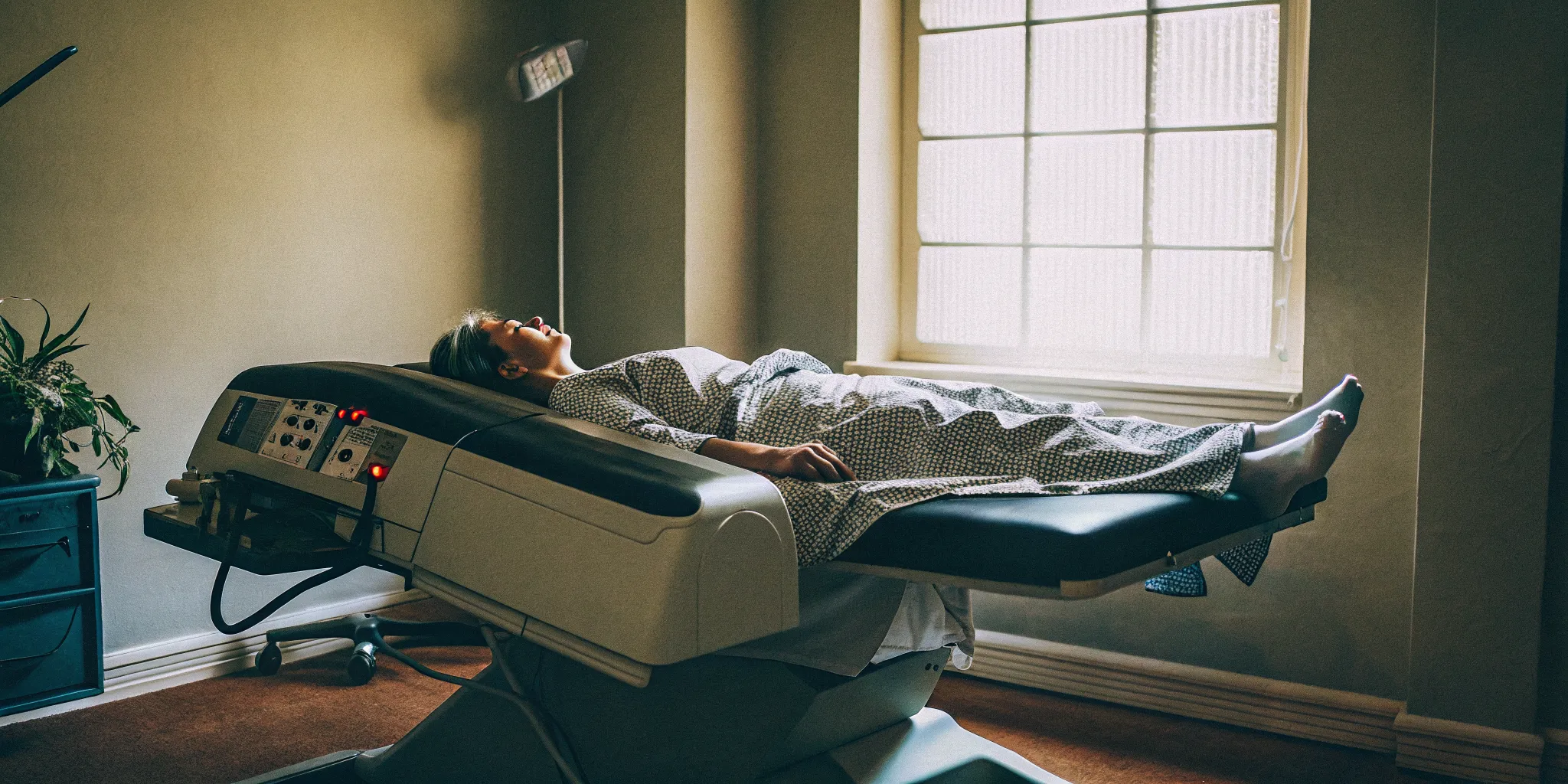 Patient receiving non-surgical spinal decompression therapy on a DRX9000 table at a Chicago clinic