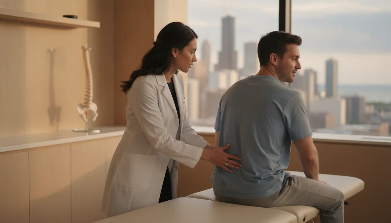 Chicago spine specialist evaluating a patient's lower back