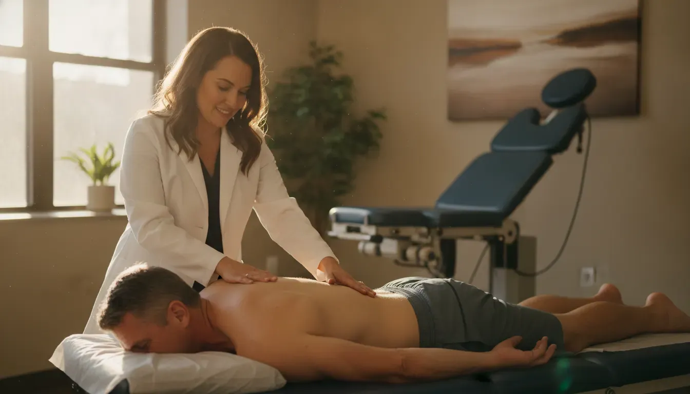 Chiropractor discussing facet joint pain treatment with a patient in a Chicago spine clinic