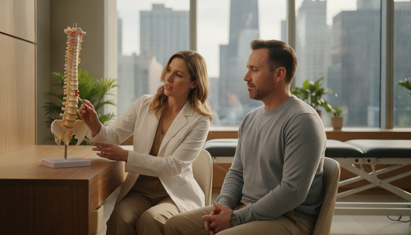 Patient consultation about back surgery recovery in a Chicago spine clinic