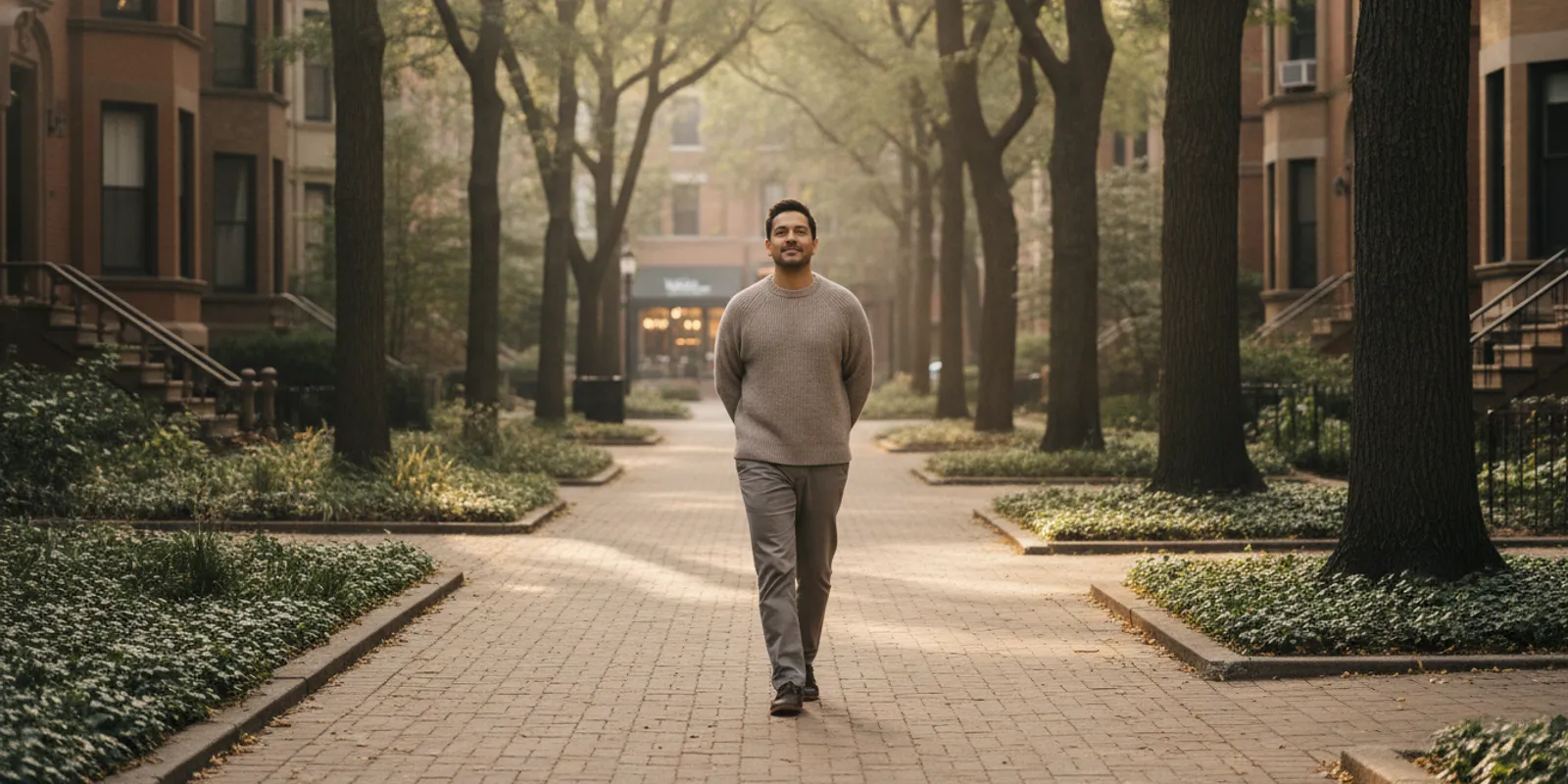 Person taking a gentle walk outdoors on a level path while recovering from lower back pain