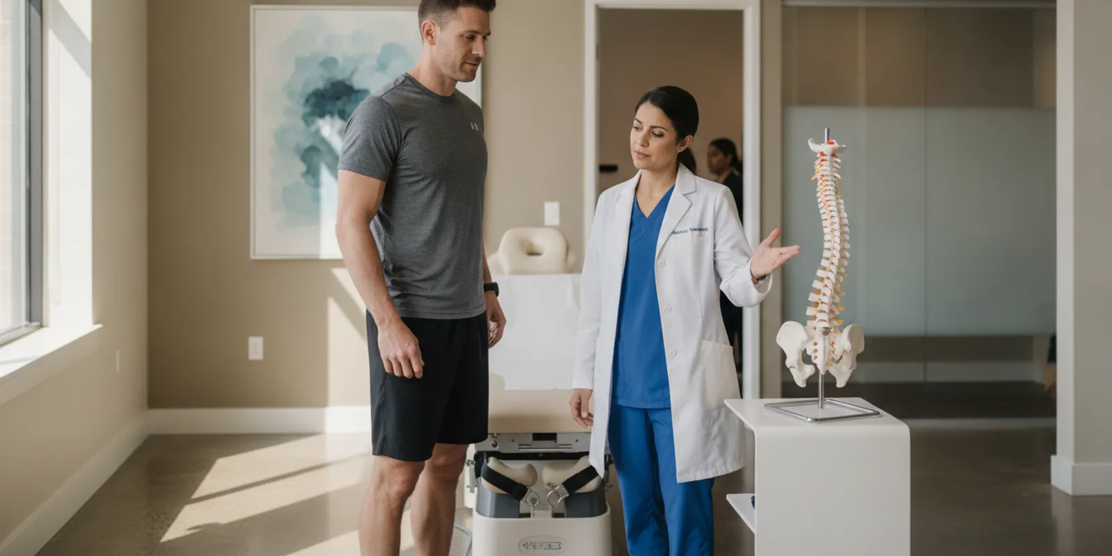 Athlete speaking with a spine care professional about back recovery options